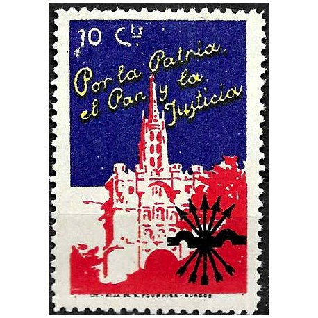 Viñeta. Por la Patria, el Pan y la Justicia. 10 Céntimos (Nuevo, con señal de fijasellos)