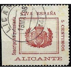 Viñeta. Alicante. Viva España. Suscripción Voluntaria. 5 Céntimos (Usado)