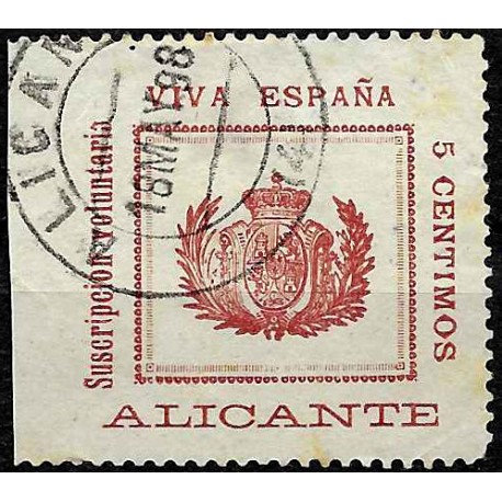 Viñeta. Alicante. Viva España. Suscripción Voluntaria. 5 Céntimos (Usado)