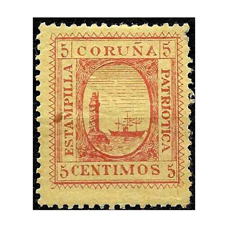 Viñeta. Coruña. Estampilla Patriótica. 5 Céntimos (Nuevo, con señal de fijasellos)