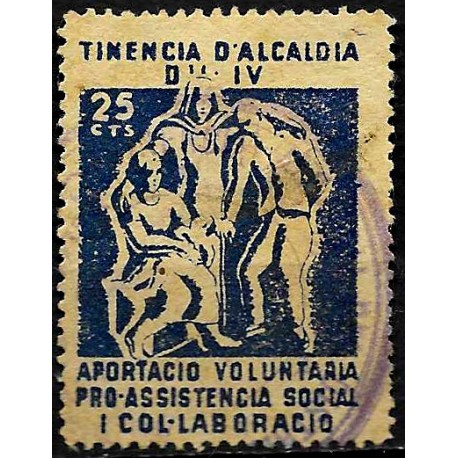 Viñeta. Tinencia d,Alcaldia Districto IV. 25 Céntimos (Usado)