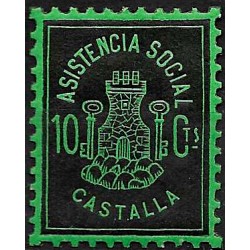 Viñeta. Castalla. Asistencia Social. 10 Céntimos (Nuevo, con señal de fijasellos)