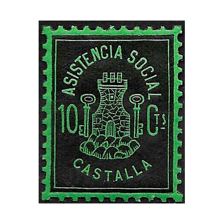 Viñeta. Castalla. Asistencia Social. 10 Céntimos (Nuevo, con señal de fijasellos)