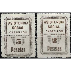 Viñetas. Asistencia Social. Castellón. 2 y 5 Pesetas (Nuevo, con señal de fijasellos)