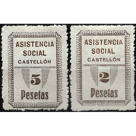 Viñetas. Asistencia Social. Castellón. 2 y 5 Pesetas (Nuevo, con señal de fijasellos)