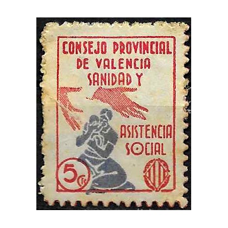 Viñeta. Consejo Provincial de Valencia. Sanidad y Asistencia Social. 5 Céntimos (Usado)