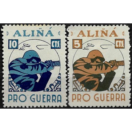 Viñetas. Aliñá. Pro Guerra. 5 y 10 Céntimos (Nuevo, con señal de fijasellos)