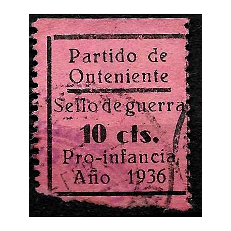 Viñeta. Partido de Onteniente. Sello de Guerra. Pro Infancia. Año 1936. 10 Céntimos (Usado)