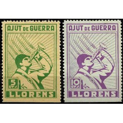 Viñetas. Ajut de Guerra. Llorens. 5 y 10 Céntimos (Nuevo, con señal de fijasellos)