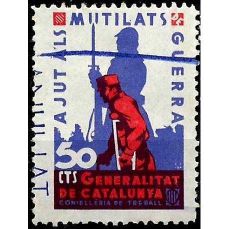 Viñeta. Ajut als Mutilats de Guerra. Generalitat de Catalunya. 50 Céntimos (Nuevo, con señal de fijasellos)