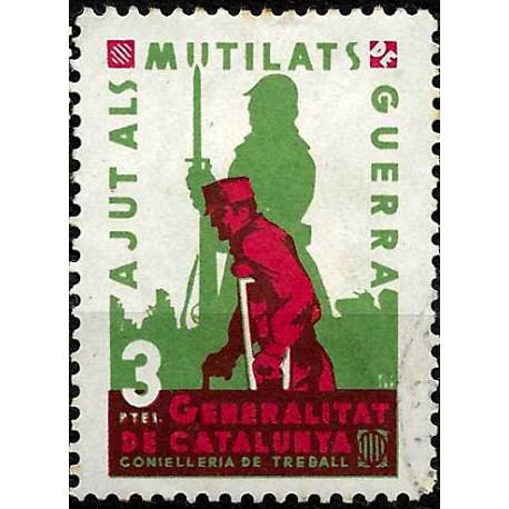 Viñeta. Ajut als Mutilats de Guerra. Generalitat de Catalunya. 3 Pesetas (Usado)
