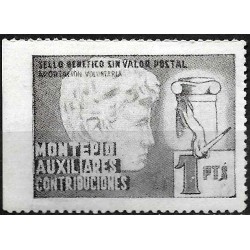 Sello Benéfico. Montepío. Auxiliares. Contribuciones. 1 Peseta (Nuevo, con señal de fijasellos)
