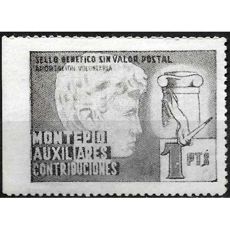 Sello Benéfico. Montepío. Auxiliares. Contribuciones. 1 Peseta (Nuevo, con señal de fijasellos)
