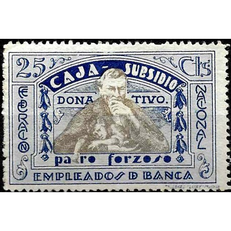 Viñeta. Federación Nacional de Empleados de Banca. Caja de Subsidio. 25 Céntimos (Nuevo, con señal de fijasellos y sin goma)