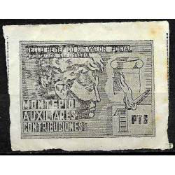 Sello Benéfico. Montepío. Auxiliares. Contribuciones. 1 Peseta (Nuevo, con señal de fijasellos y leves manchas)