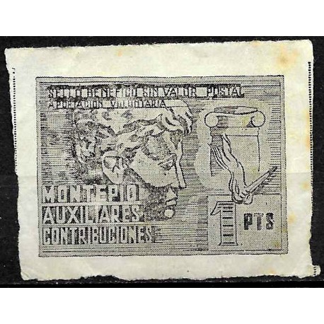 Sello Benéfico. Montepío. Auxiliares. Contribuciones. 1 Peseta (Nuevo, con señal de fijasellos y leves manchas)