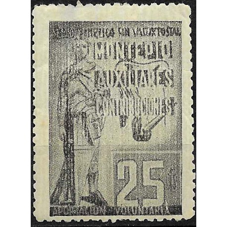 Sello Benéfico. Montepío. Auxiliares. Contribuciones. 25 Céntimos (Nuevo, con señal de fijasellos)