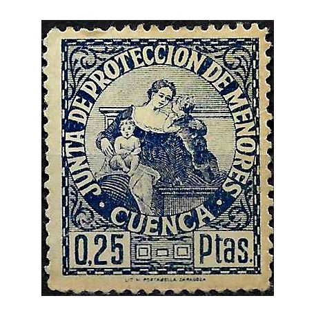 Viñeta. Junta de Protección de Menores. Cuenca. 0,25 Pesetas (Nuevo, con señal de fijasellos y sin goma).