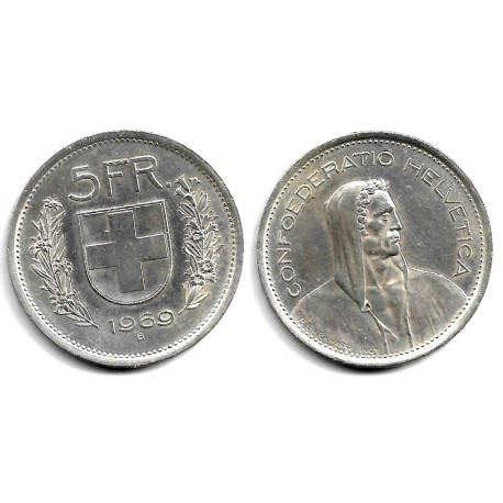 (40) Suiza. 1969(B). 5 Francs (EBC) (Plata)