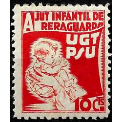 Viñeta. Ajut Infantil de Reraguarda. UGT PSU. 10 Céntimos (Nuevo, con señal de fijasellos)