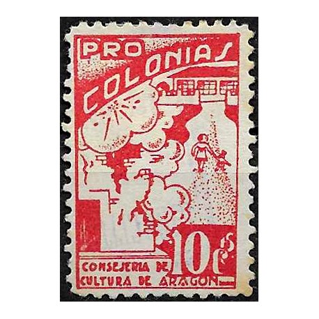 Viñeta. Pro Colonias. Consejerias de Cultura de Aragón. 10 Céntimos (Nuevo, con seña de fijasellos y sin goma)