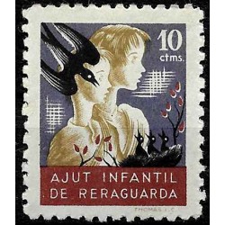 Viñeta. Ajut Infantil de Reraguarda. 10 Céntimos (Nuevo, con señal de fijasellos)