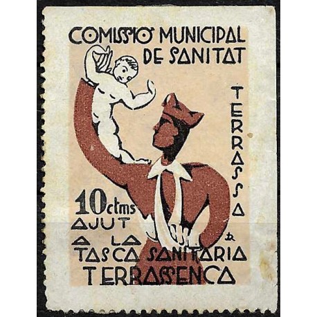 Viñeta. Comissió Municipal de Sanitat. Terrassa. 10 Céntimos (Usado)