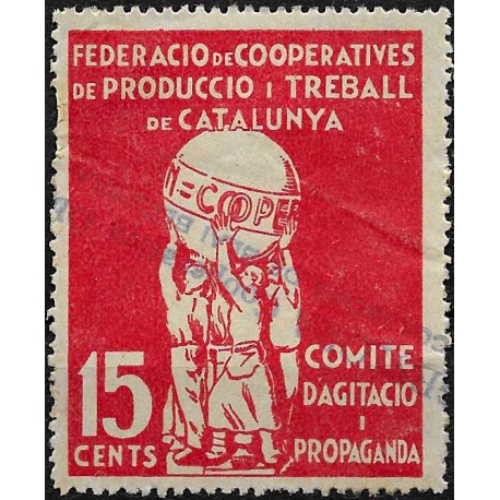 Viñeta. Federació de Cooperatives de Producció i Treball de Catalunya. 15 Céntimos (Usado)