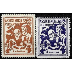 Viñeta. Asistencia Social. Cerdanyola. 5 y 10 Céntimos (Nuevo, con señal de fijasellos y sin goma)