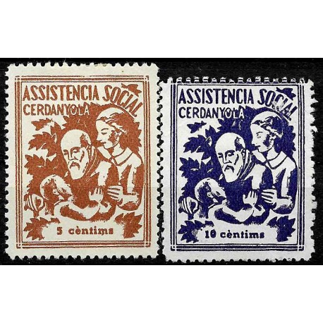 Viñeta. Asistencia Social. Cerdanyola. 5 y 10 Céntimos (Nuevo, con señal de fijasellos y sin goma)