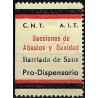 Viñeta. Secciones de Abastos y Sanidad. Pro-Dispensario. CNT-AIT (Nuevo, con señal de fijasellos)