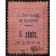 Viñeta. Junta Provincial de Socorros. Mahón. 5 Céntimos (Usado)