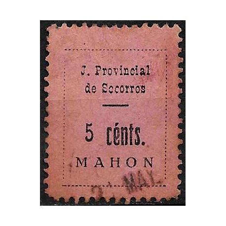 Viñeta. Junta Provincial de Socorros. Mahón. 5 Céntimos (Usado)