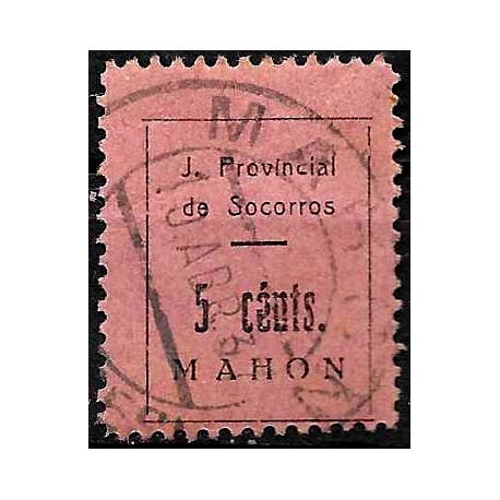 Viñeta. Junta Provincial de Socorros. Mahón. 5 Céntimos (Usado)