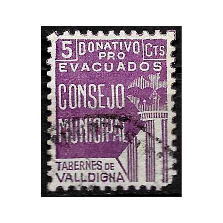Viñeta. Tabernes de Valldigna. Pro Evacuados. 5 Céntimos (Usado)