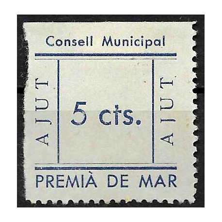 Viñeta. Consell Municipal Premià de Mar. Ajut. 5 Céntimos (Nuevo, con señal de fijasellos)