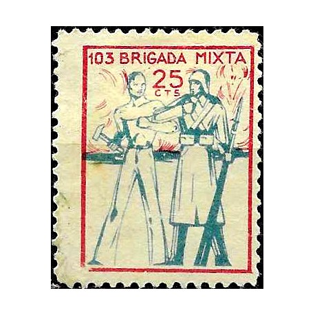 Viñeta. 103 Brigada Mixta. 25 Céntimos (Nuevo, con señal de fijasellos)