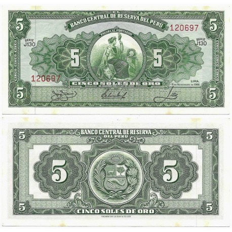 (83a) Perú. 1966. 5 Soles de Oro (SC) Leves Manchas