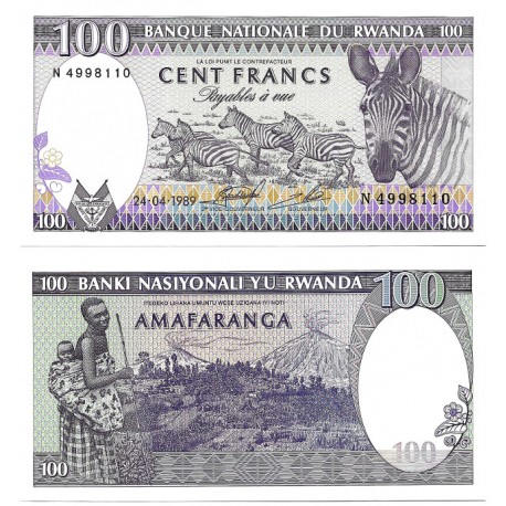 (19) Ruanda. 1989. 100 Francs (SC)