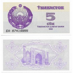 (63) Uzbekistán. 1992. 5 Som (SC)