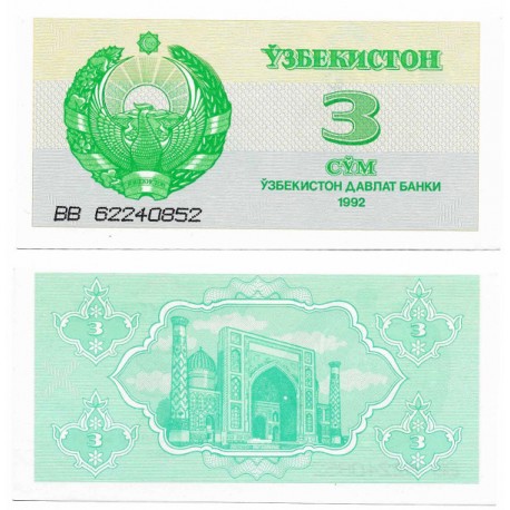 (62a) Uzbekistán. 1992. 3 Som (SC)
