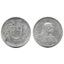 (40) Suiza. 1948(B). 5 Francs (MBC) (Plata)