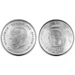 (158.1) Bélgica. 1976. 250 Francs (EBC+) (Plata)