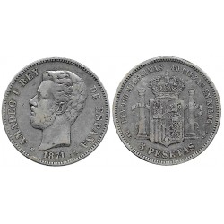 Amadeo I. 1871*(18-71). 5 Pesetas (BC) (Plata) Ceca de Madrid DE-M