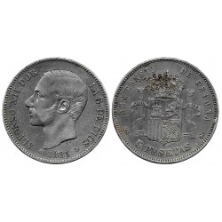 Alfonso XII. 1885*(18-86). 5 Pesetas (BC+) (Plata) Ceca de Madrid MS-M, Mancha