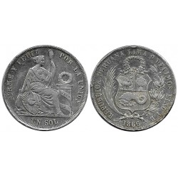 (196.1) Perú. 1866. 1 Sol (BC+) (Plata)