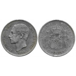 Alfonso XII. 1885*(18-87). 5 Pesetas (BC) (Plata) Ceca de Madrid MS-M