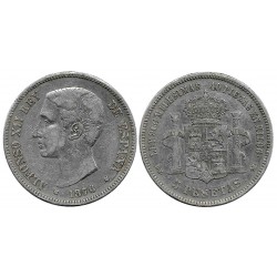 Alfonso XII. 1876*(---76). 5 Pesetas (BC) (Plata) Ceca de Madrid DE-M, Variante