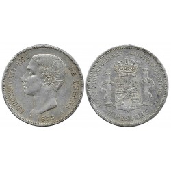 Alfonso XII. 1875*(18-75). 5 Pesetas (MBC/MBC-) (Plata) Ceca de Madrid DE-M