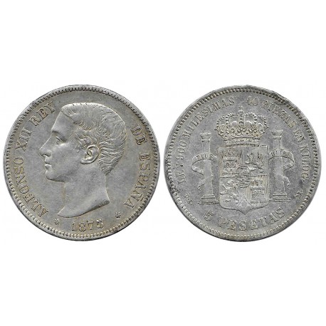 Alfonso XII. 1875*(18-75). 5 Pesetas (MBC/MBC-) (Plata) Ceca de Madrid DE-M